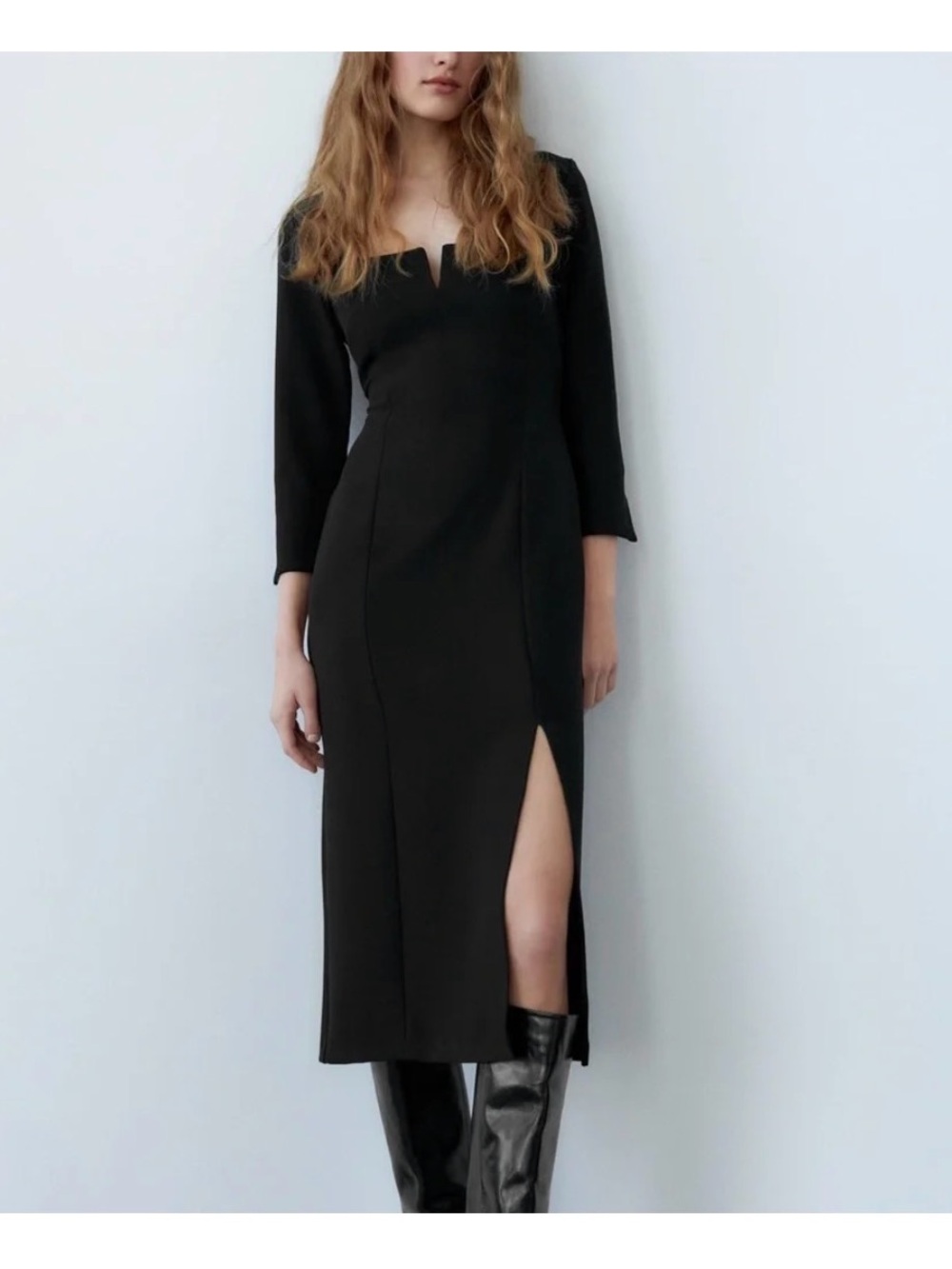 NWT Zara square neck midi dress black